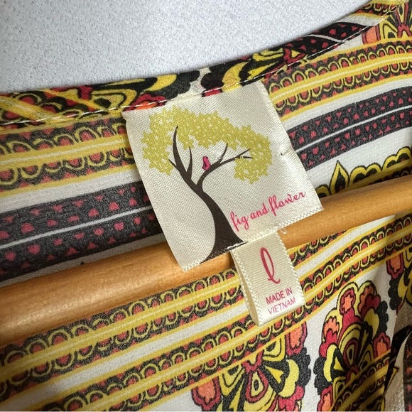 Anthropologie Fig Flower Women’s Sheer Tunic Stripe Yellow Blouse Size L - Picture 4 of 7